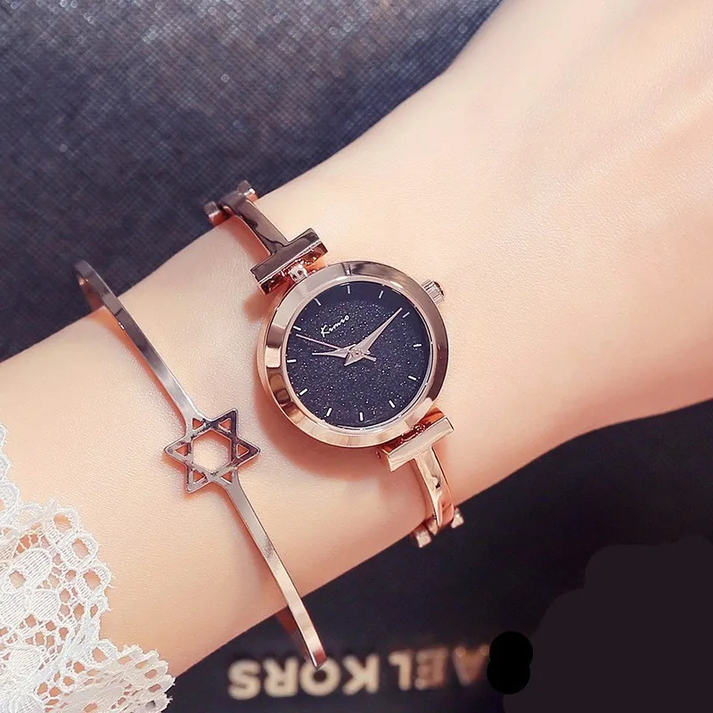 Gold Black KIMIO, женские часы с блестящим циферблатом, браслет из розового золота, часы для женщин, роскошный бренд, сплав, женские часы, кварцевые наручные часы для женщин - Цвет: Gold Black