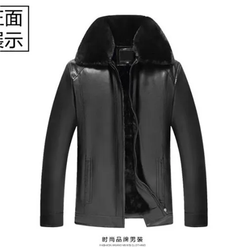 Зимняя кожаная куртка для мужчин, утолщенная теплая ветрозащитная верхняя одежда, мужская верхняя одежда из искусственного меха, мужские кожаные куртки и пальто, 5XL размера плюс - Цвет: black  2