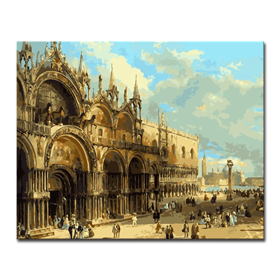 

European Architecture Painting By Numbers Kits Drawing Home Decor For Living Room DIY Color Canvas Oil Pictures Wedding Wall Art