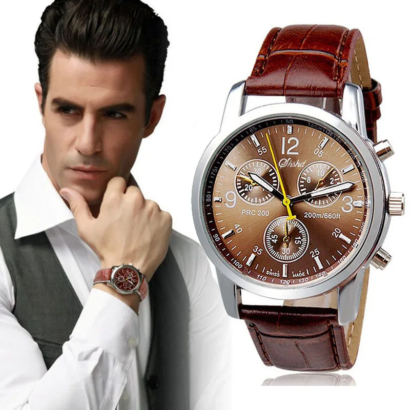 Mens Watches New Top Brand Luxury Clock Fashion Watches Faux Leather