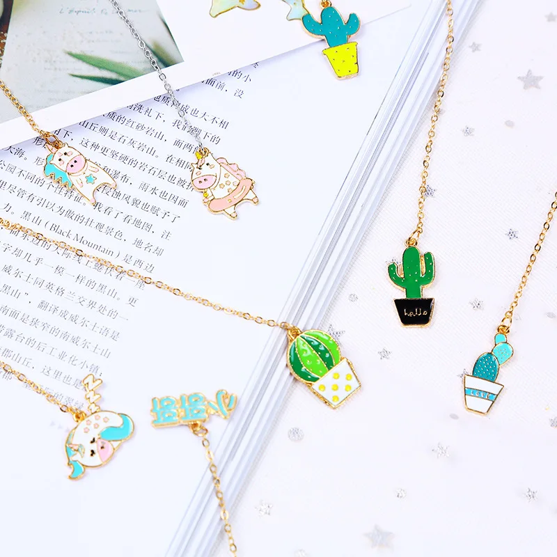 

Kawaii Unicorn Animals Cactus Pendant Metal Bookmark Stationery School Office Supply Escolar Papelaria Student gift