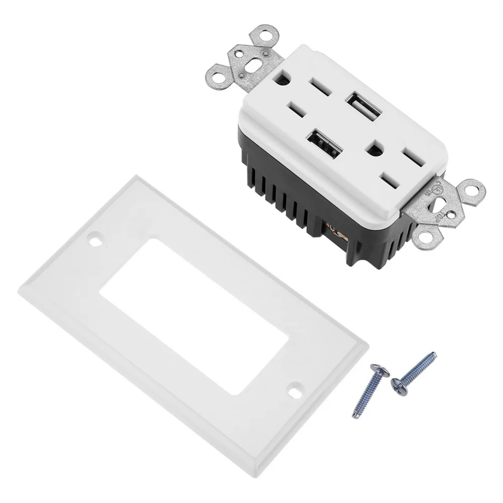

Double Outlet USB Wall Socket Strip Receptacle Power Supply Socket with USB Wall Plug DC 5V 2.4A