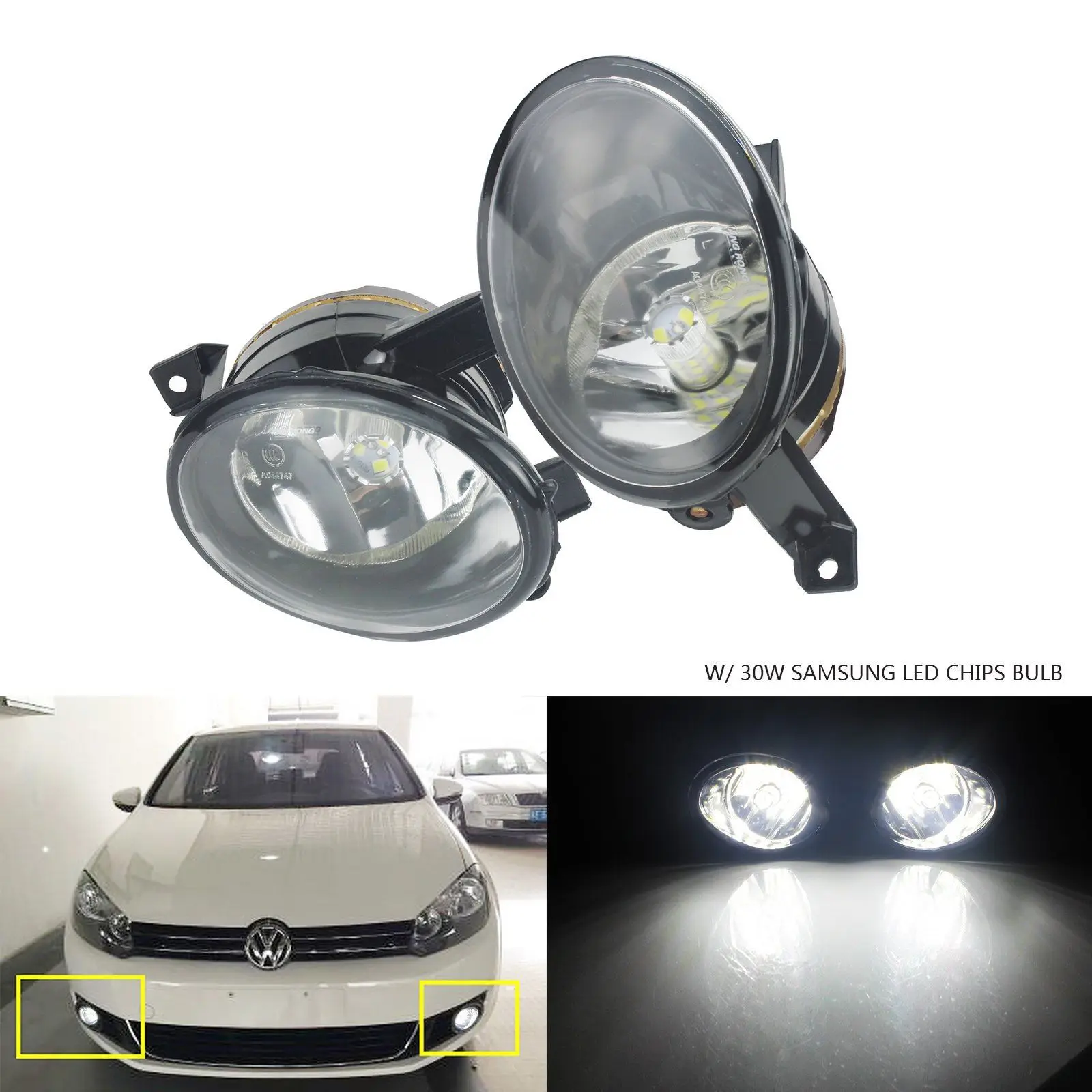  ANGRONG 2 x Front Fog light Lamp W/ 30W SAMSUNG LED Bulbs L&R For VW Golf EOS Caddy Tiguan Jetta - 32916441005