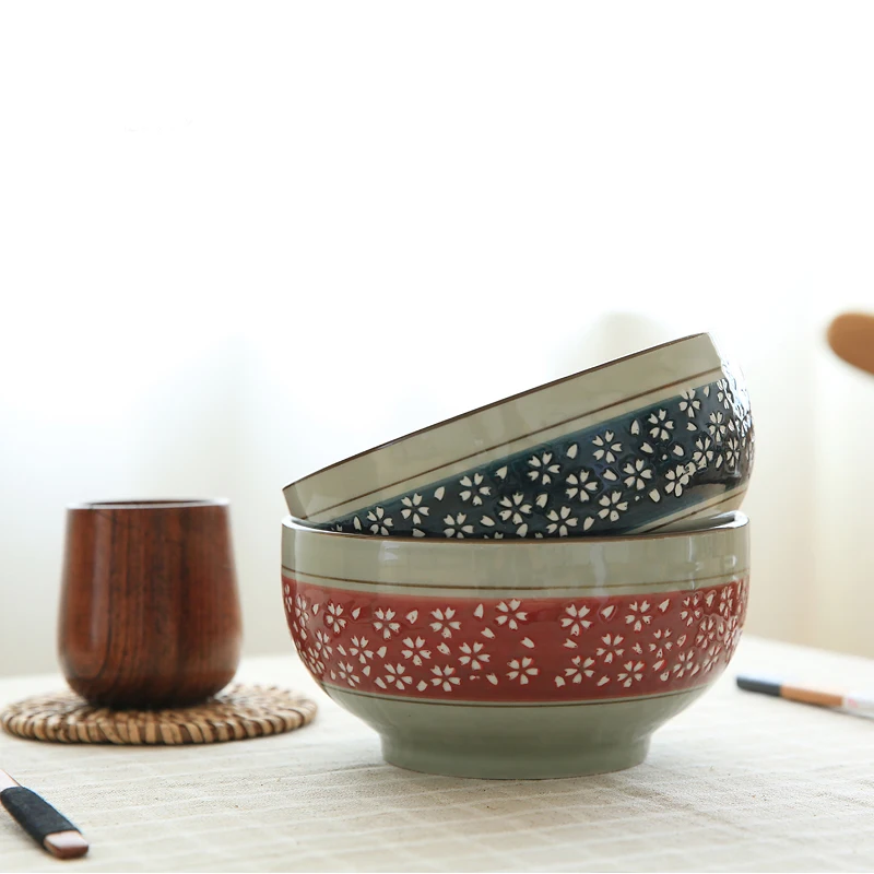 Plant flower Japanese and south Korean style ceramic rice bowl