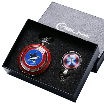 

Captain America Avengers Shield Star Quartz Pocket Watch Necklace Fob Chain Gift Set For Men Women Children Chirstmas Gifts