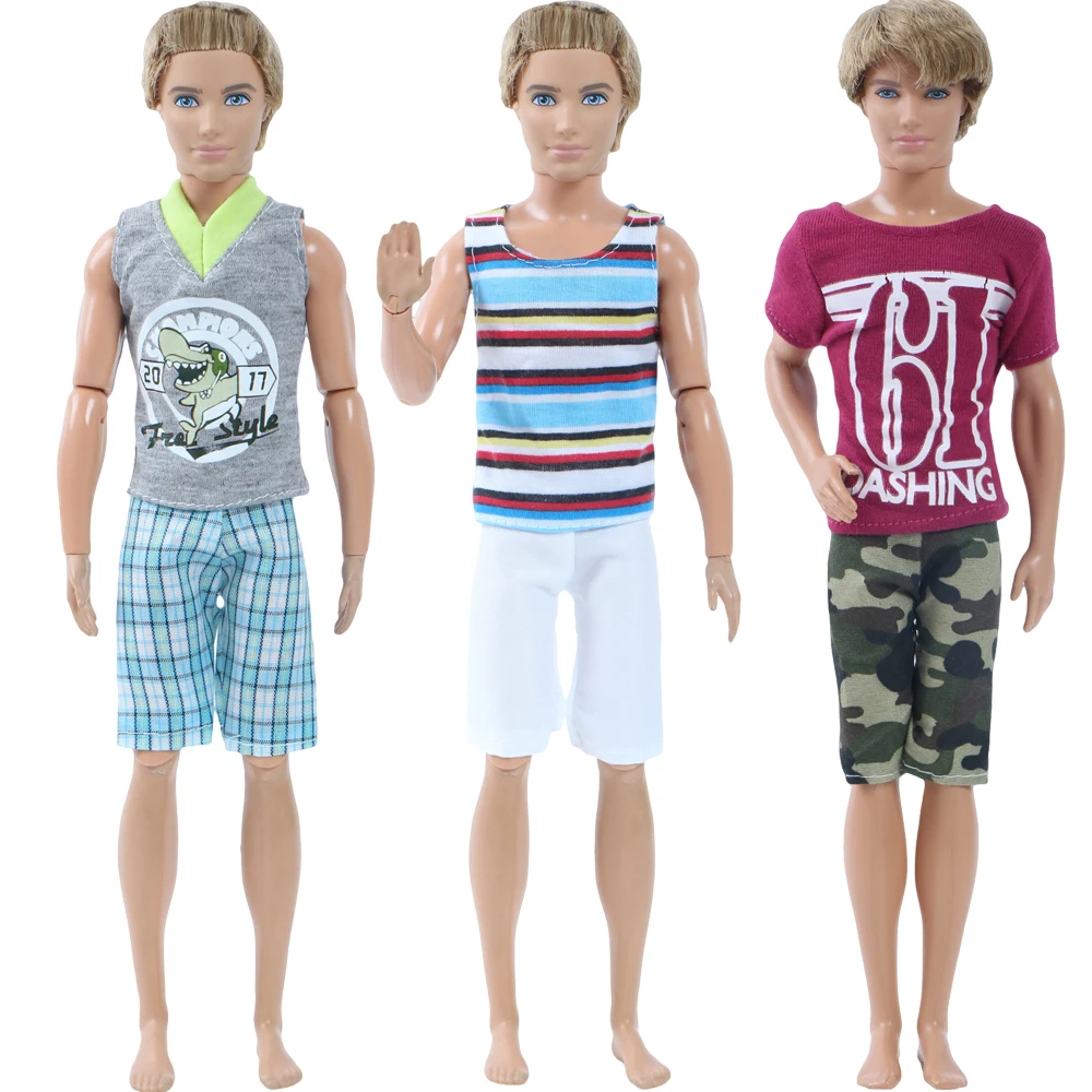 3 Pcs/Lot Short Men Outfit Summer Sport Outfit Shirt Pants Clothes for Barbie Boy Friend Ken Doll 1:6 Puppet Accessories Toy