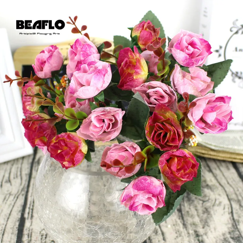 1 Bouquet 21 Head Artifical Plastic Rose Wedding Office Home Decor Silk Flowers 