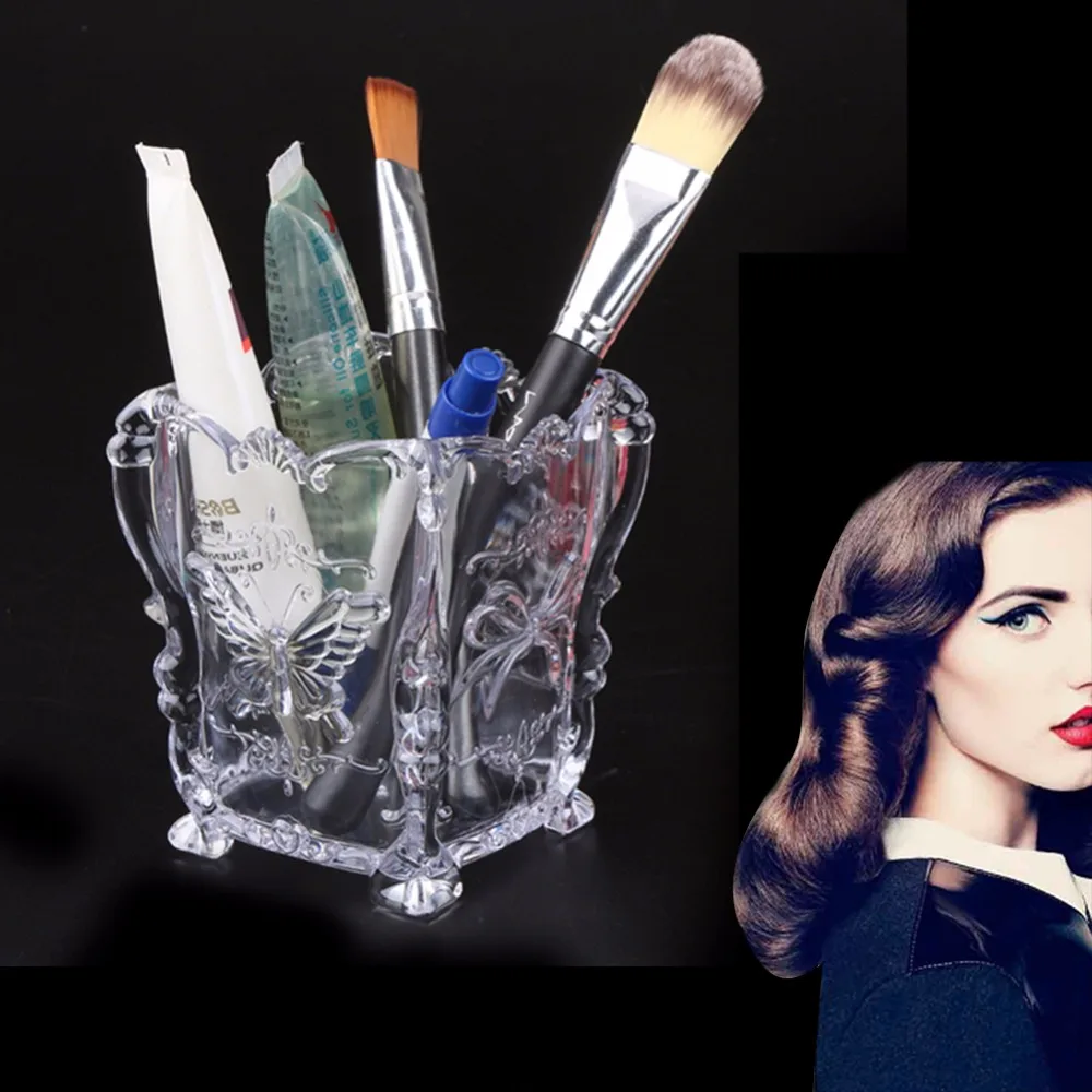 

Makeup Storage Box Case Holder Brush Pen Organizer Acrylic Clear Butterfly Decor
