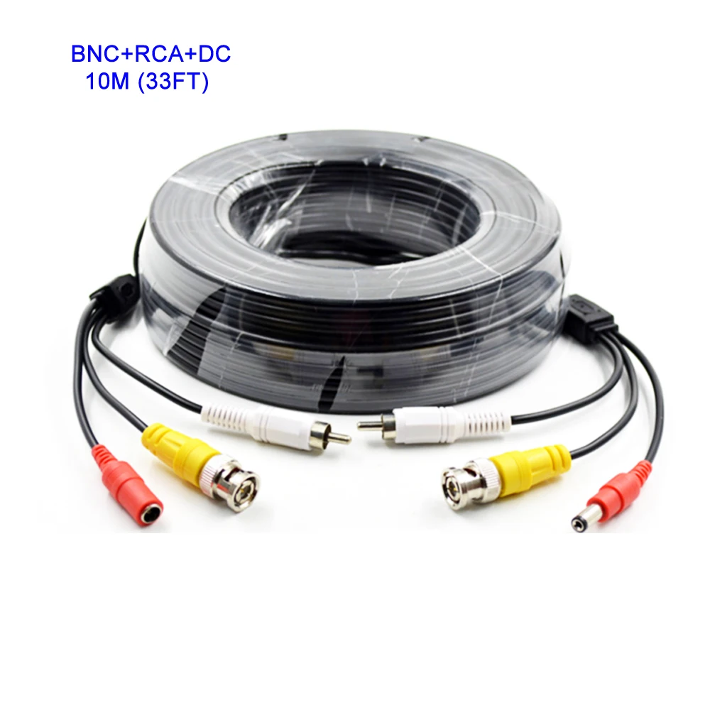 10M 33FT BNC Video Cable + RCA Audio Cable + DC Power Cable 3in1 Plug and Play for Security CCTV Analog AHD Camera DVR System 10M 33FT BNC Video Cable + RCA Audio Cable + DC Power Cable 3in1 Plug and Play for Security CCTV Analog AHD Camera DVR System