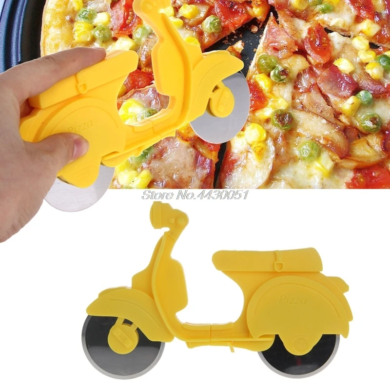 Motorcycle Chopper Pizza Cutter Stainless Steel Dual Wheels Slicer Non-stick