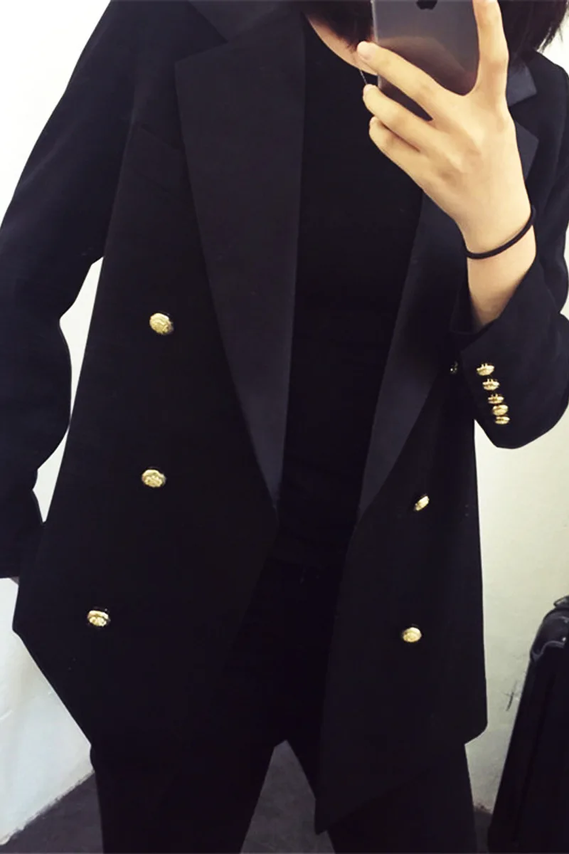 Весна и осень маленький костюм женский плюс размер(XL-5XL) костюм куртка пальто офисная Повседневная дикая Черная куртка TB190407