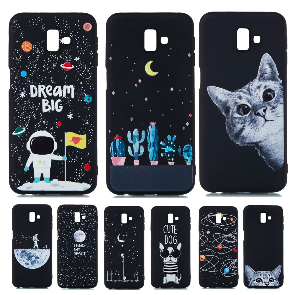 Silicone Phone Case For Samsung J6 2018 Cover for Galaxy J4 Plus J6plus J4plus Sky Moon Cat Soft TPU |