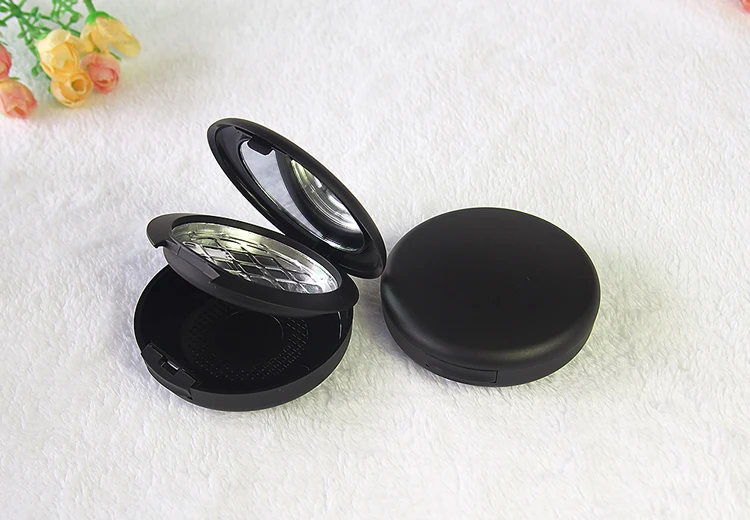 empty 12g matte black double cosmetic compact with mirror for mineral