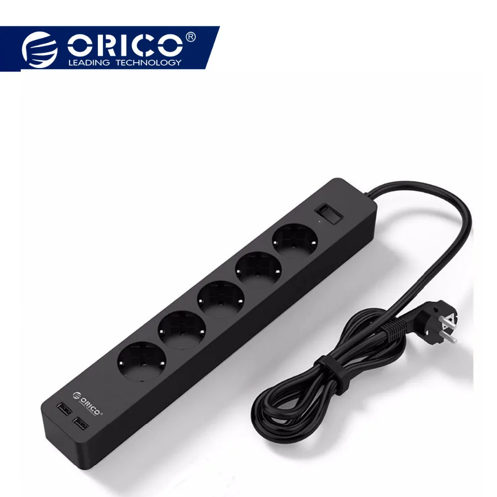 ORICO 3/5 AC+2 USB Power Strip Electronic Socket Home Office Surge Protector EU Plug hargers Extension Smart Socket black/white