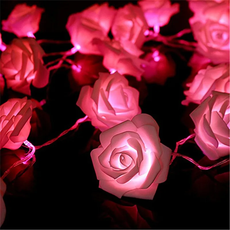 

ECLH Rose Flower Festoon LED Lights 20 Leds String Lights Christmas Indoor Decorations For Home Valentines Fairy Light