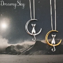 DreamySky Настоящее серебро 925 проба Moon Cat длинное ожерелье s для женщин ювелирные изделия чистое серебро Kitty колье ожерелье Коле ожерелье