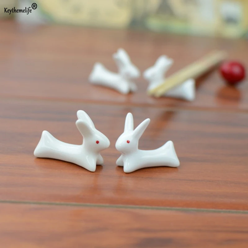 

4Pcs/set Cute Ceramic Ware Rabbit Chopsticks Stand Rack Porcelain Spoon Fork Chopsticks Knife Rest Holder Durable Rack Stand