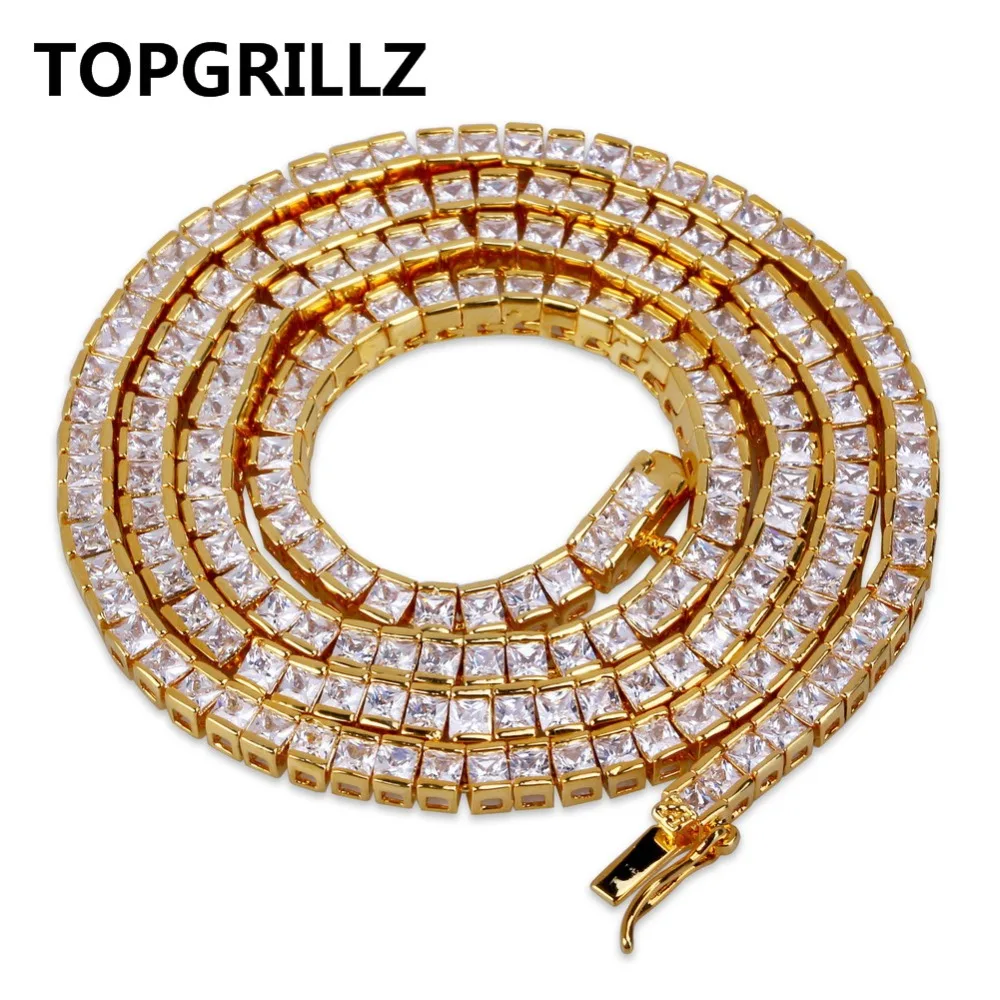 

TOPGRILLZ Hip Hop Necklaces Gold&Silver Color Micro Pave 4mm CZ Stone Necklace Full Iced Out 20" 24" Box Chain For Men Gift