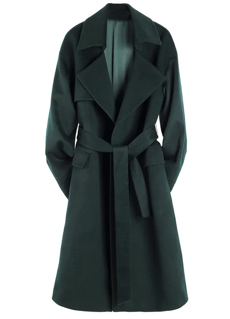 2018 Autumn Winter Women Long Coat Dark Green Woolen Blend Coats ...