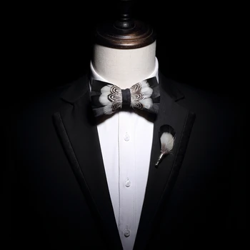 

Free shipping men's fashion 2019 Feather men and women male bow tie groom groomsmen wedding dress banquet show host bow