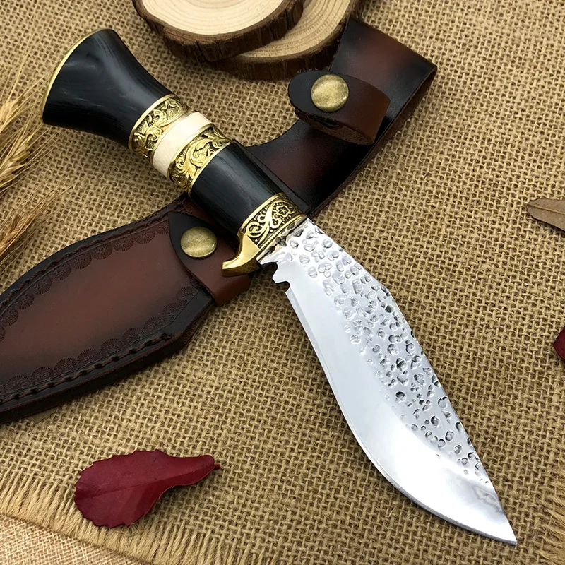 Латунь Резные непальский стиль охотничий нож с фиксированным лезвием деревянной ручкой ножи для выживания в пустыне РУЧНОЙ РАБОТЫ БОУИ маленький Kukri кемпинг