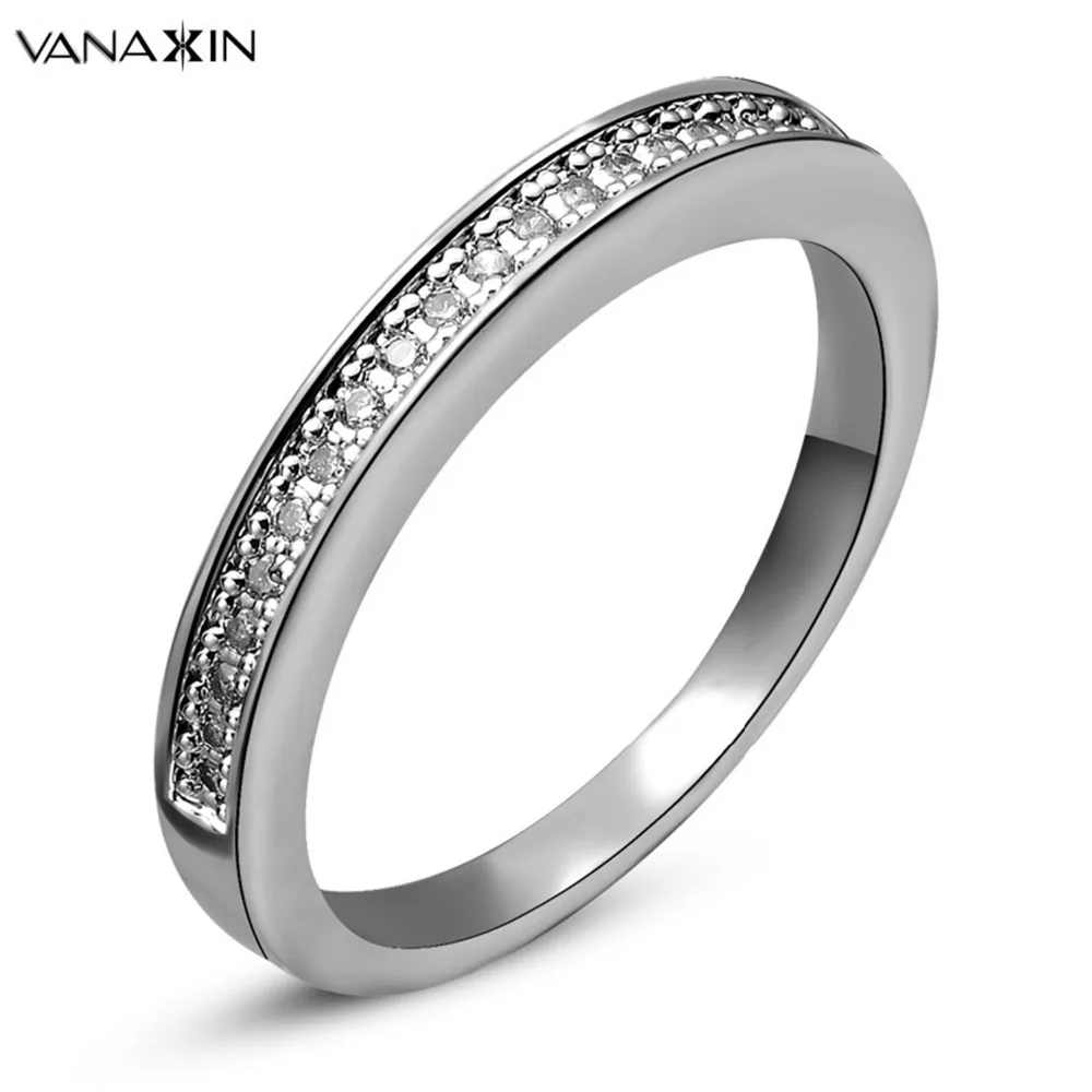 Fashion High Quality White Rose 18K Gold Plated Rhinestones Eternity Band Wedding Ring Bague Femme