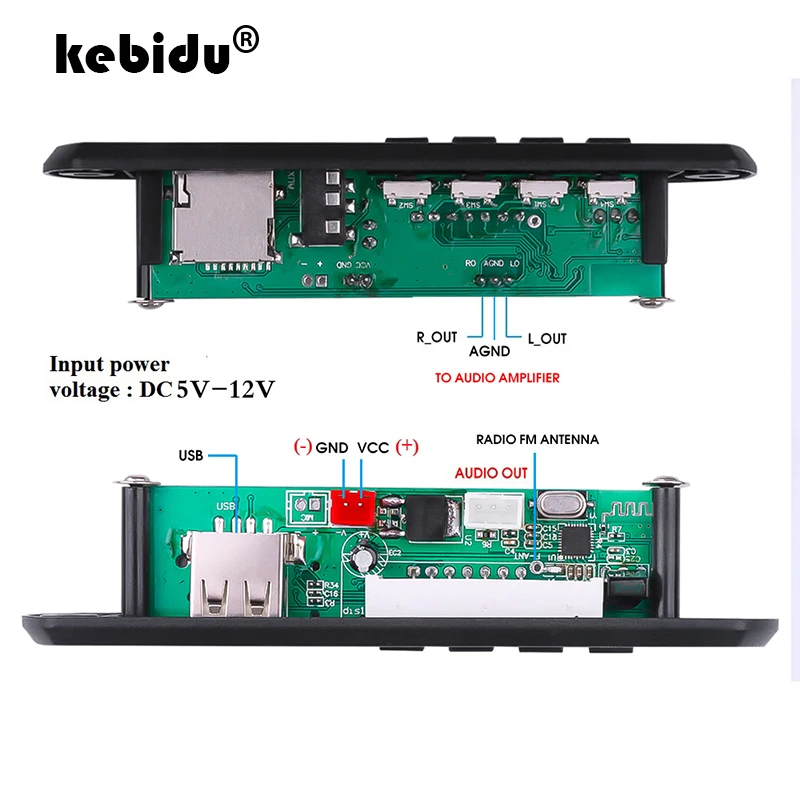 Kebidu Bluetooth 5,0 MP3 плеер декодер доска fm-радио TF USB 3,5 мм AUX модуль Bluetooth приемник автомобильный комплект аудио усилитель доска