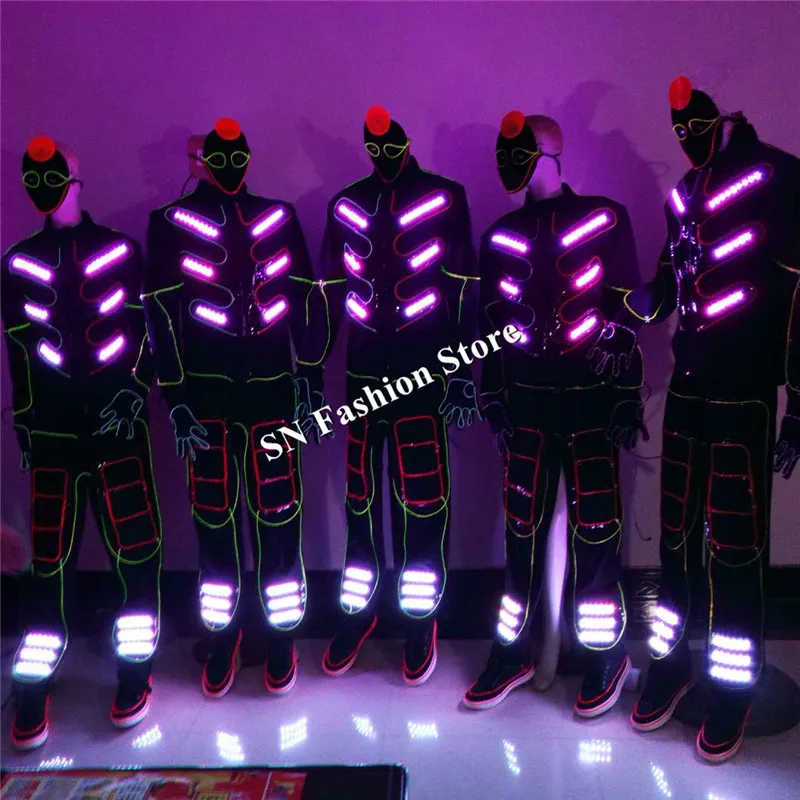 Compare QL01 EL cold wire costumes robot led costumes luminous RGB light dance ballroom suit colorful singer dj wears clothes stage show