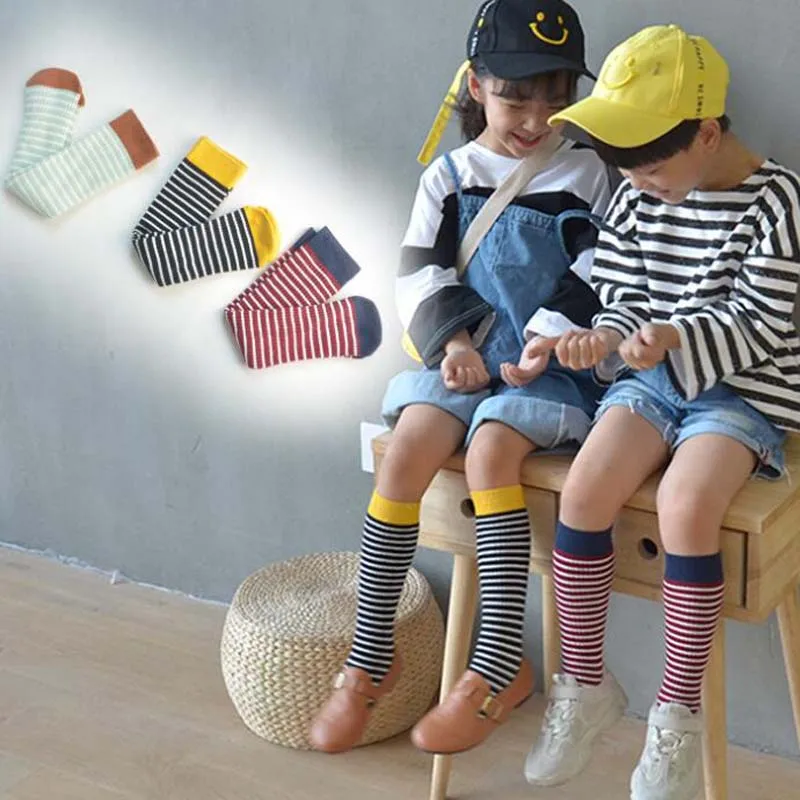 

Kids Boys Girls Classic Stripes Socks Children Soft Cotton Knee High Socks Student Sports Shoes Socks