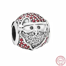 925 пробы серебро праздничный Игристые веселый бусы Santa с красными ЧР "сделай сам", соответственные Пандоре обаятельные подвески для женщин ювелирные изделия делая FL630