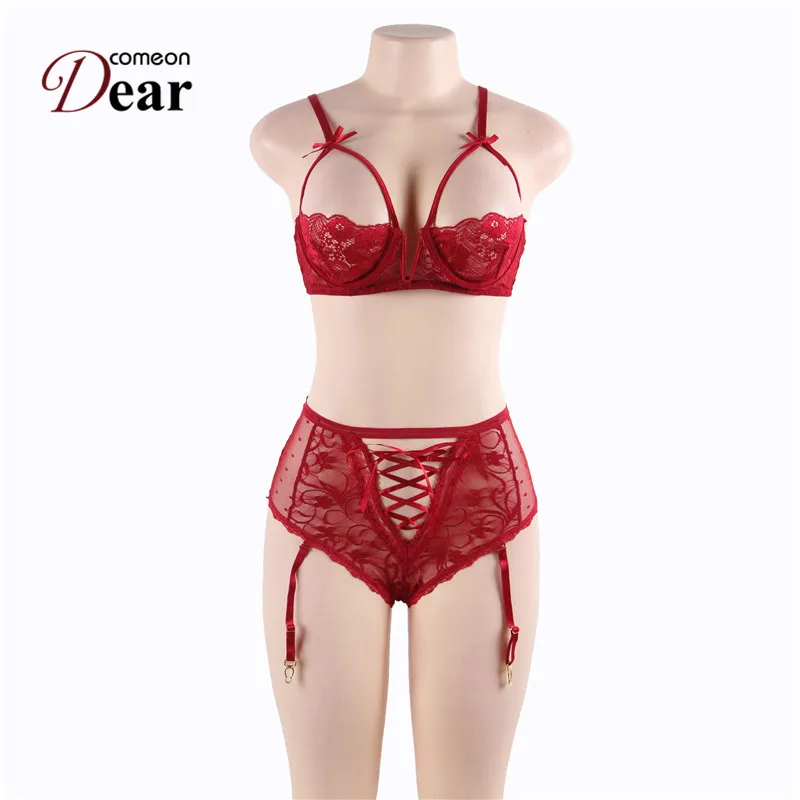 Comeondear Open Cup Bra Plus Size Erotic Lingerie Sets Lace Nightgowns Sexy Bra Panty Womans Lingerie And Exotic Sets RK80646