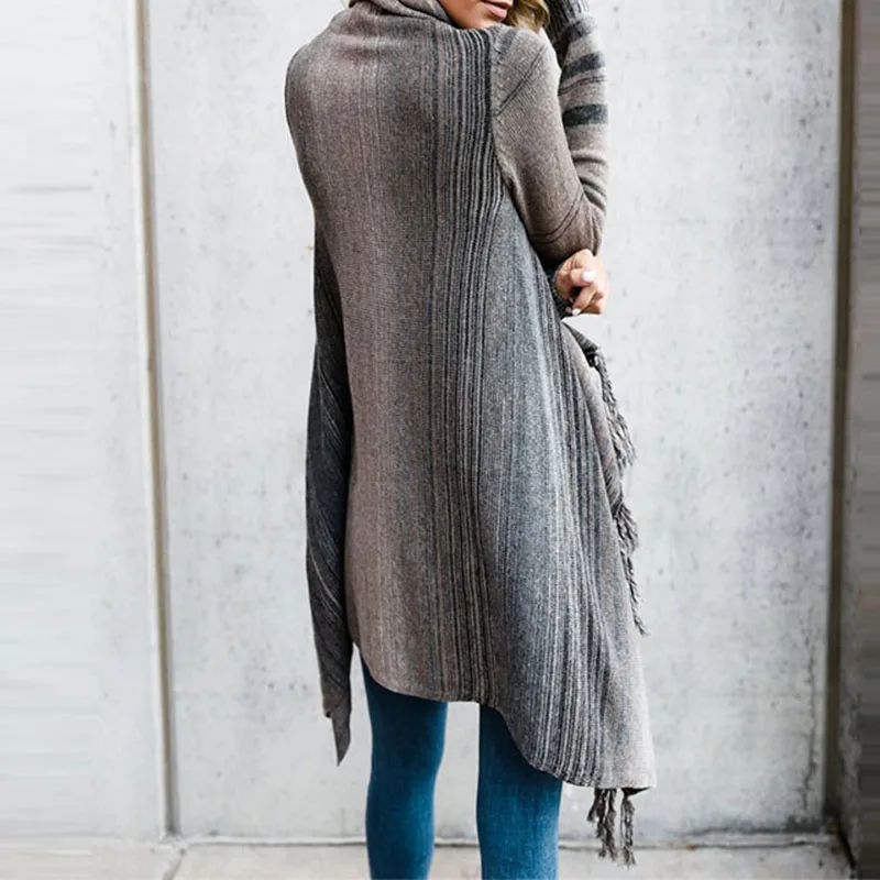 Женский зимний вязанный Кардиган с длинным рукавом Женская мода длинный рукав кардиган свитер Повседневный Свободный вязаный свитер