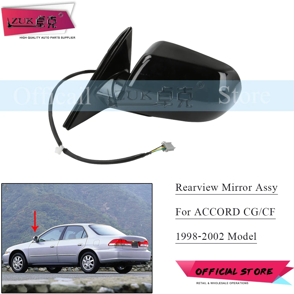 

ZUK Outer Backup Rearview Mirror Assy For HONDA ACCORD 1998 1999 2000 2001 2002 CF9 CG1 CG5 Black Color 3PINS
