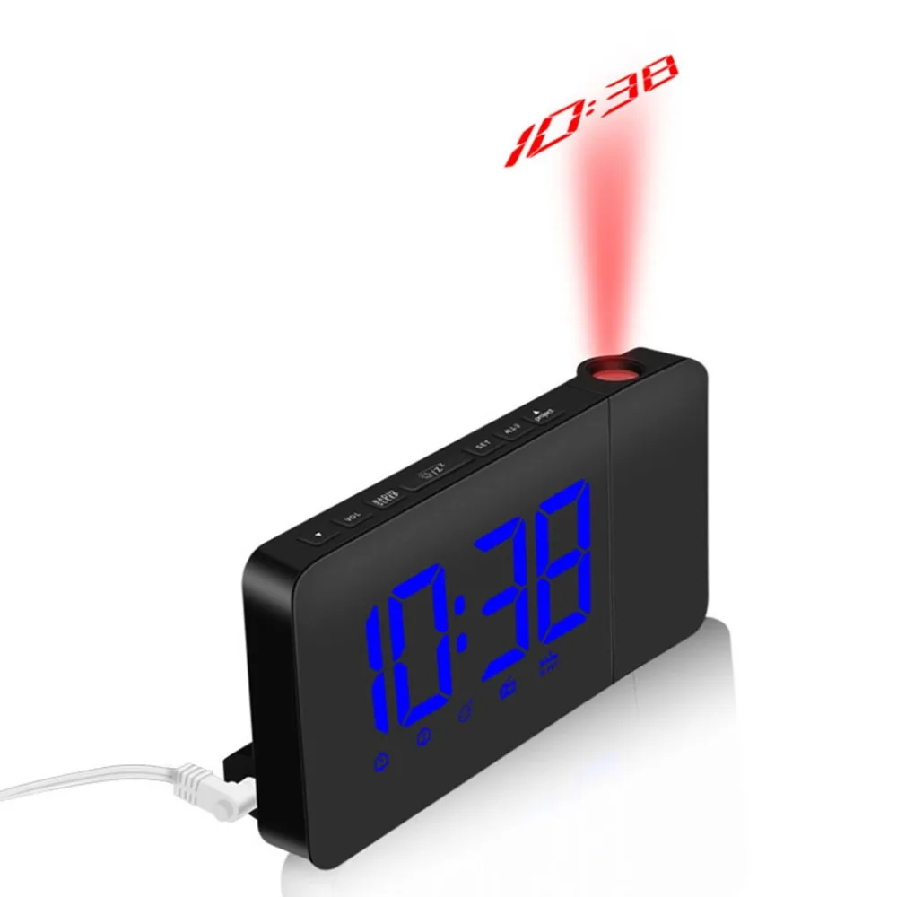 Проекционные часы цифровой радио Будильник проекции оборудован таймером сна светодиодный Дисплей радиочасы 360 градусов вращающийся, автоматический поиск