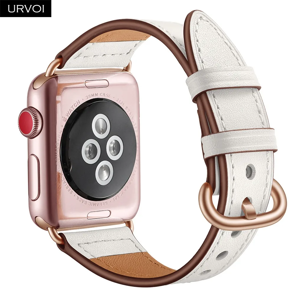 URVOI кожаный ремешок для apple watch серии 4 3 2 1 slim fit ремешок для iwatch классические цвета розового золота адаптер/пряжки 40 44 мм