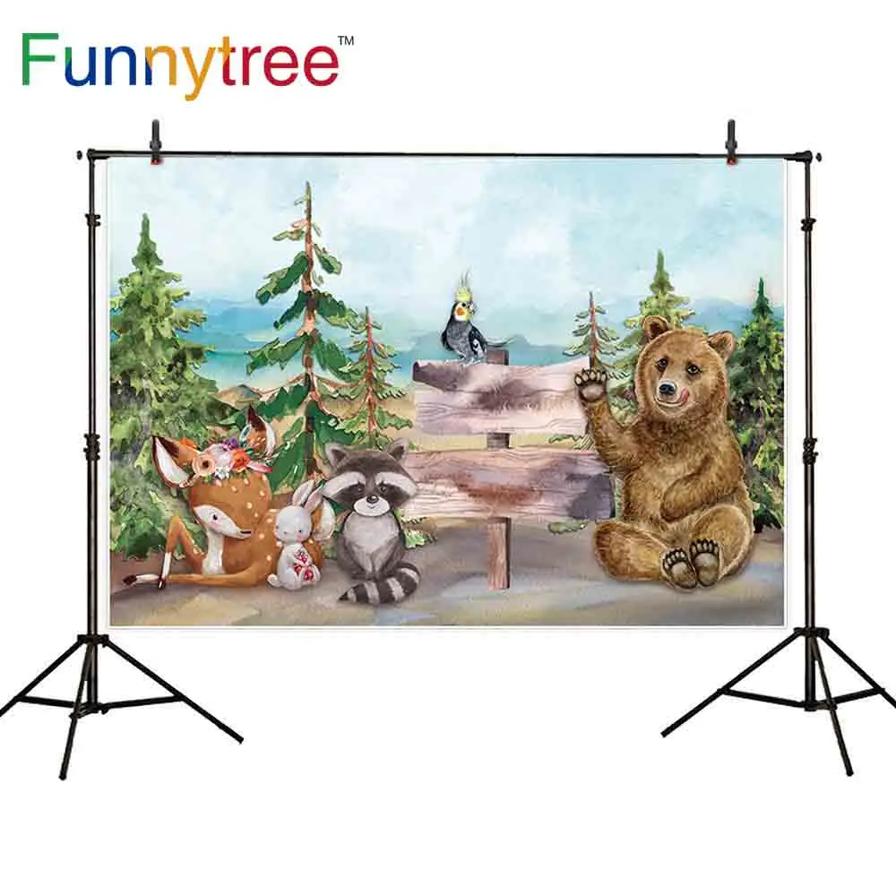 Фоны Funnytree для фотостудии Лесной животный друг мультфильм день рождения Дети