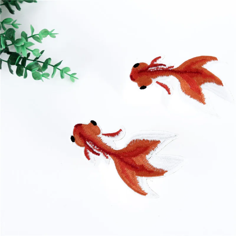 

2PCS Fish Embroidered Patches Stripes For Cloth Iron On Applique Stickers Sew