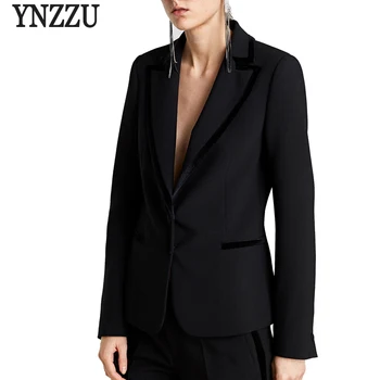 

YNZZU Solid Black Women Blazer New Spring Long Sleeve Formal Jackets Brief Elegant Office Lady Coats Business Suit Female O508