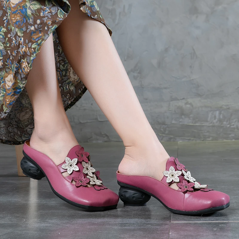 

2018 VALLU Handmade Flower Women Slides Closed Toes Mixed Color Genuine Leather Ladies Slippers Summer Shoes New Arrival