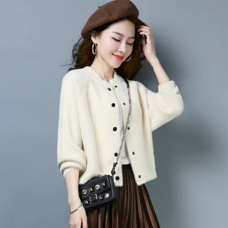 Orange E Sólido 2019 Mujeres Suéter Otoño Corta Suelta Chaqueta Lq029 Rebeca De Casual Color white Moda caramel Las Nuevo Colour Punto Invierno creamy rIIqUvx