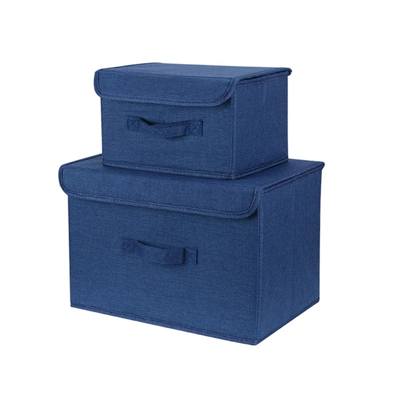Коробка для хранения одежды из хлопка и льна, органайзер для одежды, контейнер с крышкой, нижнее белье, ручка для бюстгальтера, складной чехол для дома - Цвет: Blue