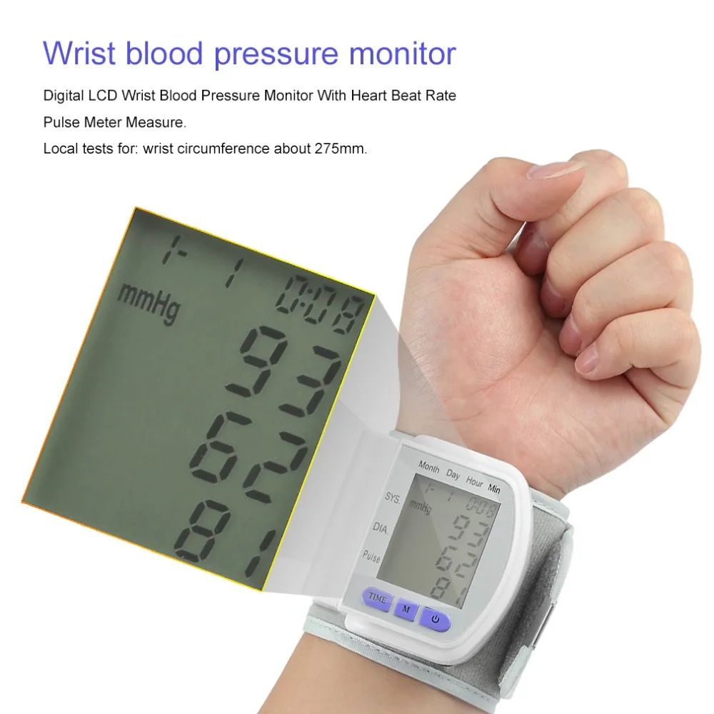

Digital LCD Automatic Wrist Blood Pressure Monitor Measurement Device Heart Beat Meter Pulse Oximeter Health Care Tonometer+Box