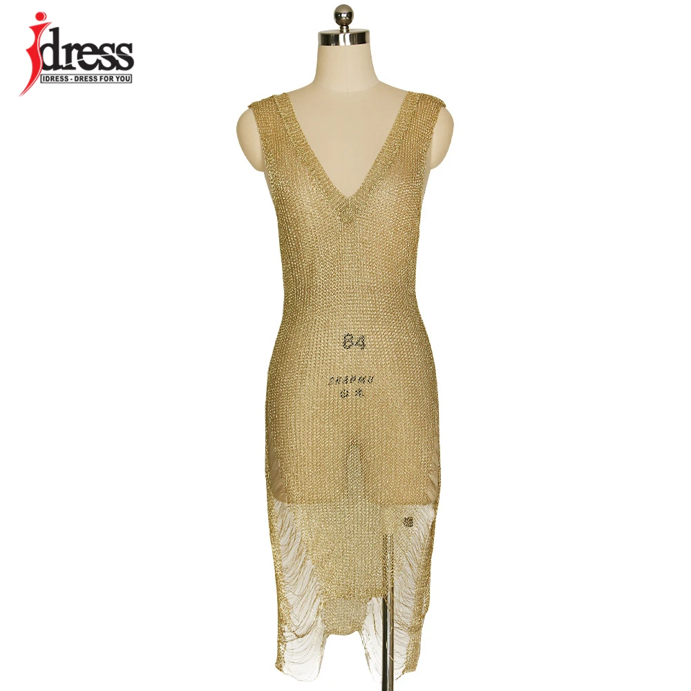 IDress 2017 Sexy Deep V Neck Hollow Out Golden String Knitting Summer Bodycon Women Dresses Sleeveless Mini Club Dress Vestidos (10)