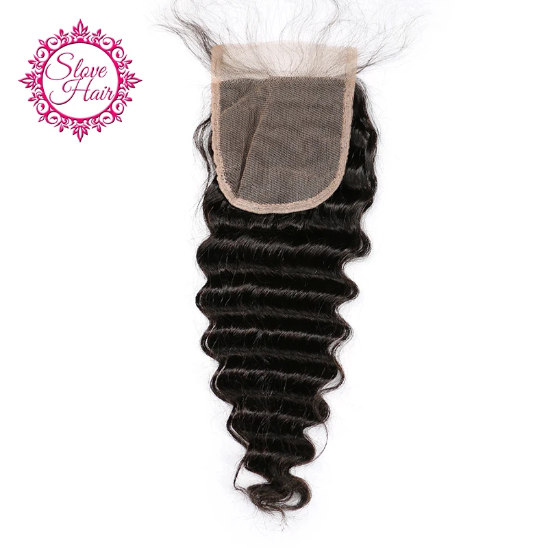 

Slove Hair Brazilian Deep Wave Remy Human Hair Lace Closure Free Part With Baby Hair Natural Black Color Bleached Knots