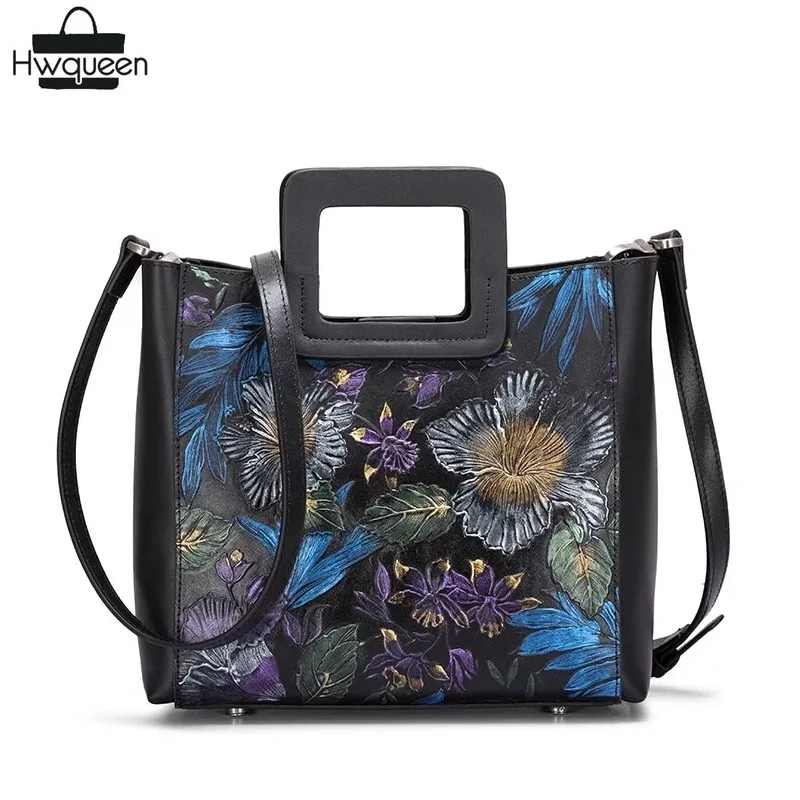 

Chinese Style Embossed Floral Designer Cowhide Women's Composite Package Bag Genuine Cow Leather Ladies Clutch Purse Handbag