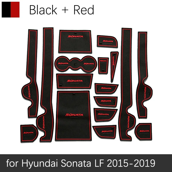 Противоскользящие резиновые коврики ворота слот чашки коврик для hyundai Sonata LF 17 шт. аксессуары наклейки для стайлинга автомобилей - Название цвета: Красный