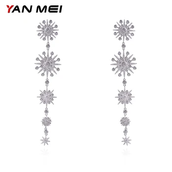 

YAN MEI Women Star Shape White Gold Color AAA CZ Long Dangle Earrings Luxury Jewelry GLE5764Y