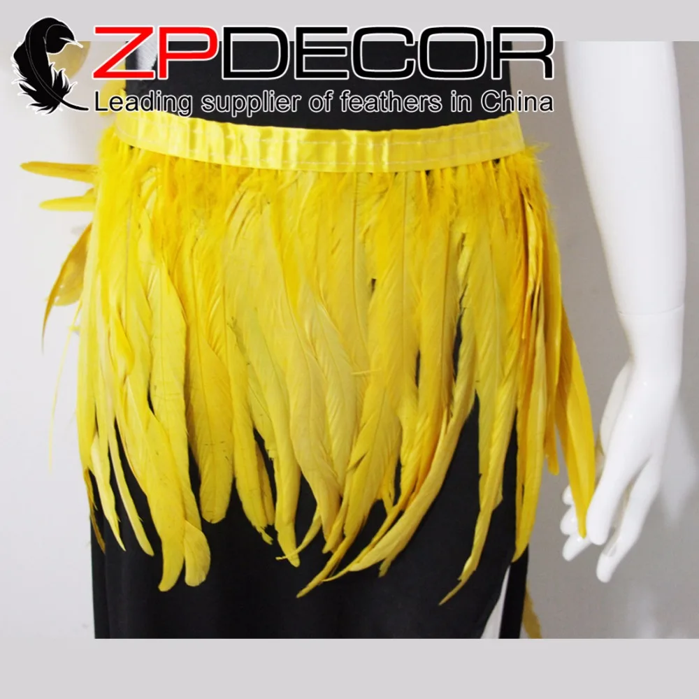 

Tight! ZPDECOR Wholesale 1yard/150pcs 30-35CM Yellow Chicken Coque Feather Fringe Trim for Carnival and Costume Decoration