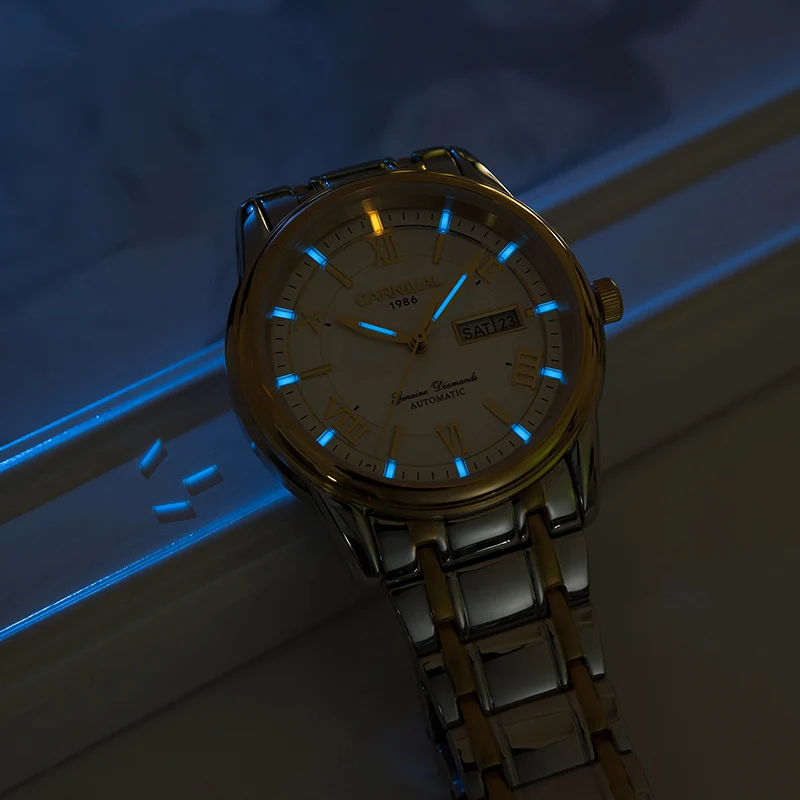 Часы Carnival Tritium T25 с двойным календарем автоматические механические часы для