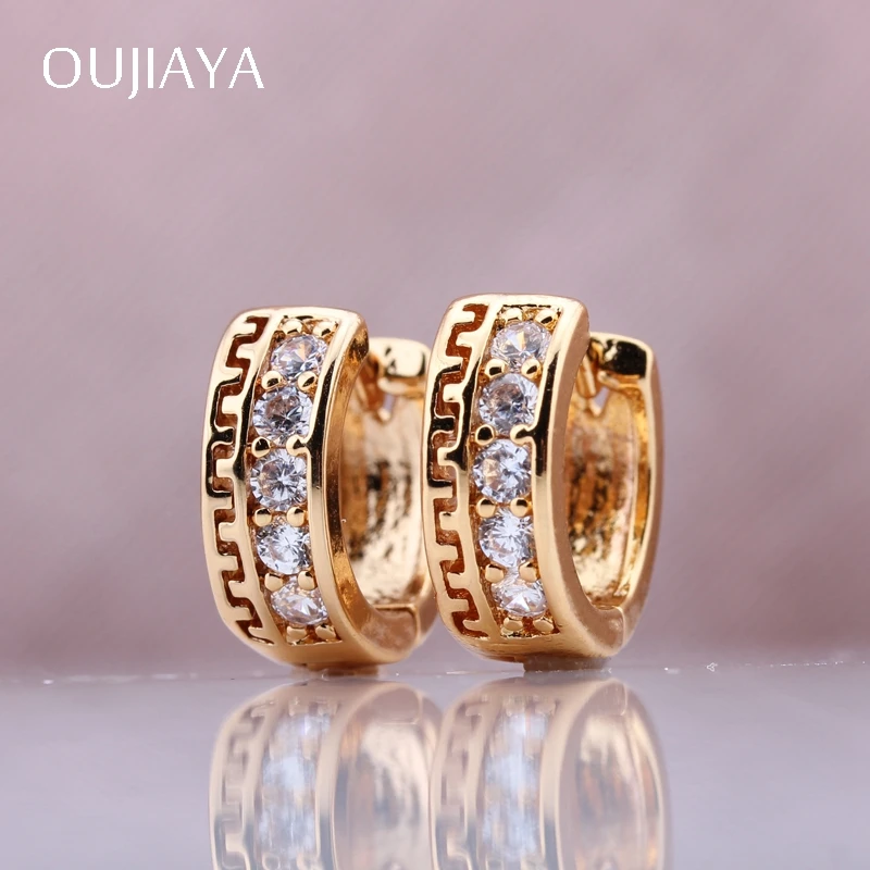 OUJIAYA Hollow Micro-wax Inlay Dangle Earrings Gold color plated Natural Zircon Fashion Women Wedding Party Exquisite Luxury A35 | Украшения